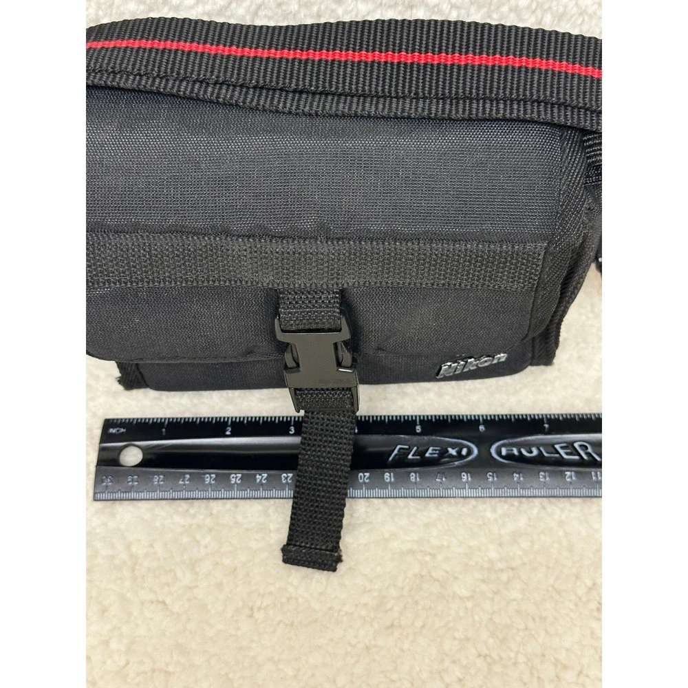 Nikon Camera Bag Black Red Stripe Strap Padded Nylon Case Buckle Closure